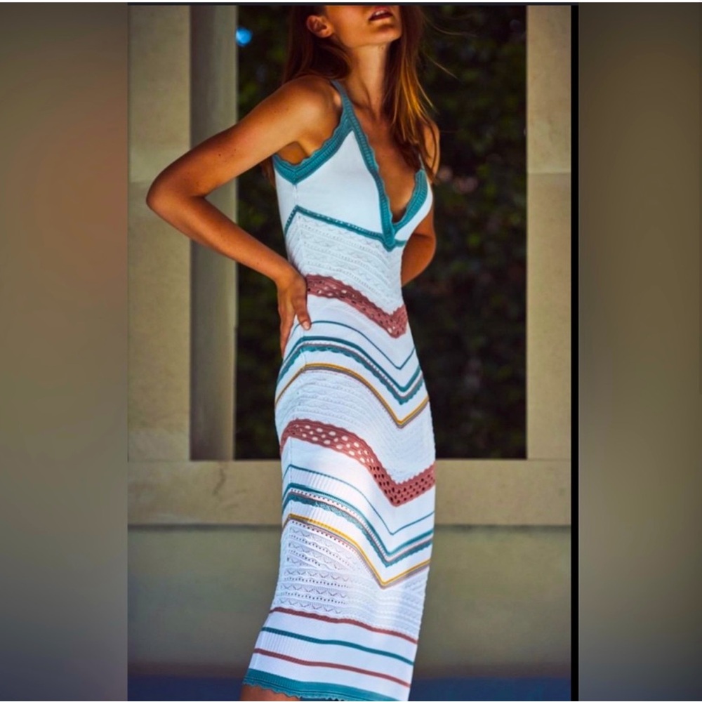 Alexis white and pastel crochet maxi dress